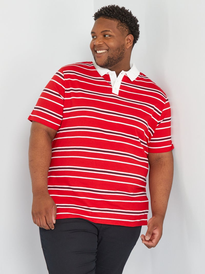 Polo droit en jersey à rayures Rouge - Kiabi