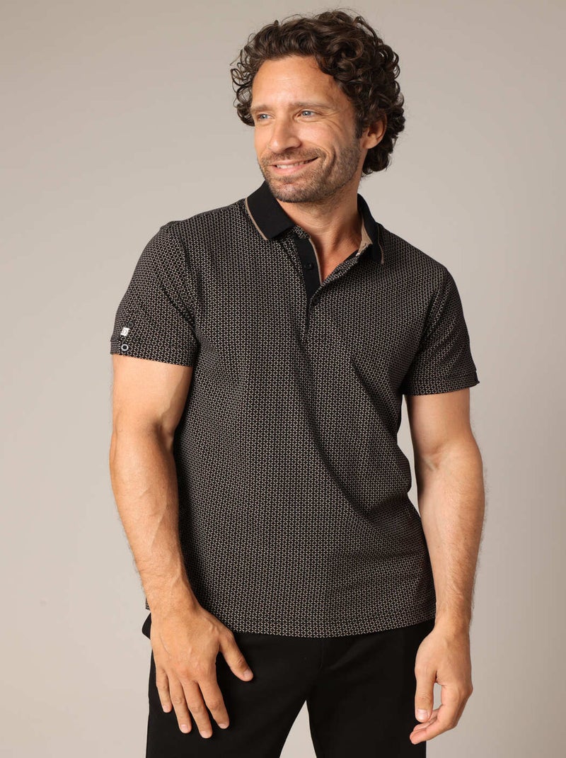Polo en 100% coton à motif géométrique raffiné 'Deeluxe' Noir - Kiabi