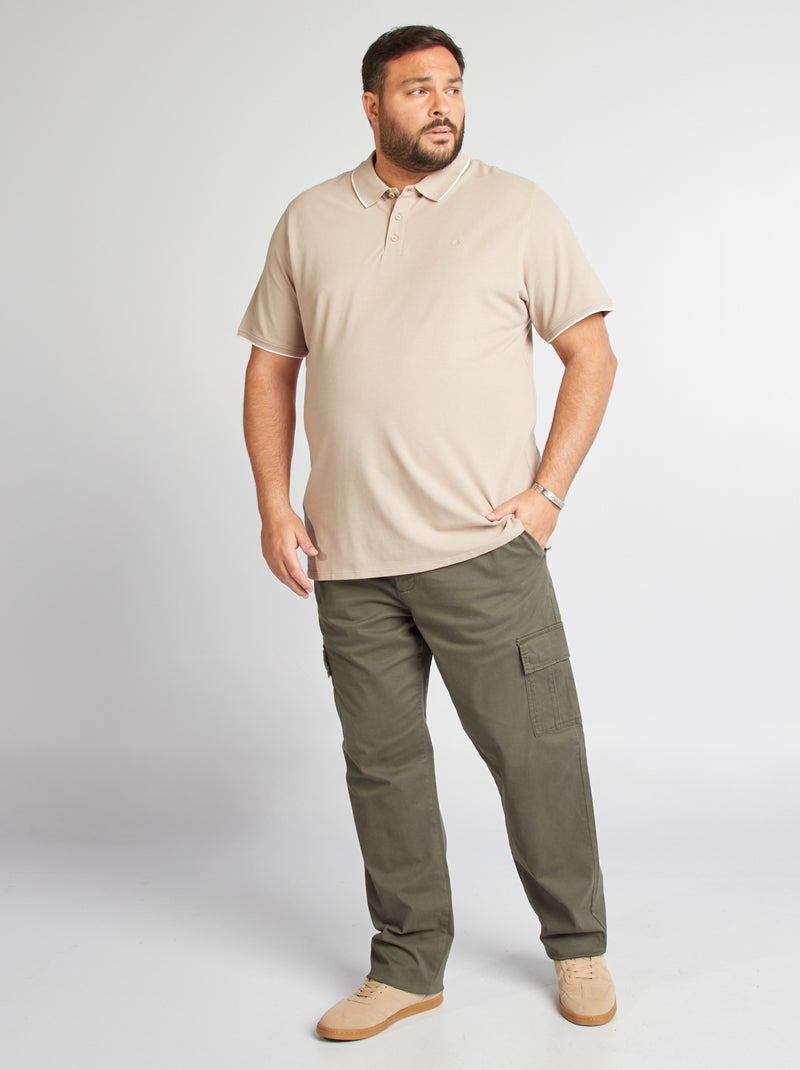 Polo en coton à contrastes Beige - Kiabi