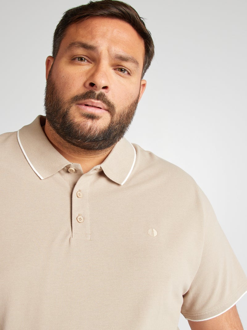 Polo en coton à contrastes Beige - Kiabi