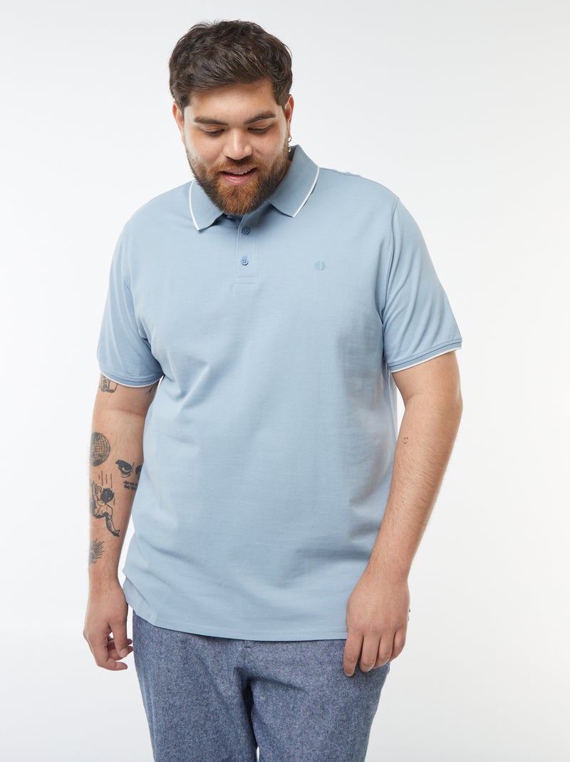 Polo en coton à contrastes Bleu grisé - Kiabi