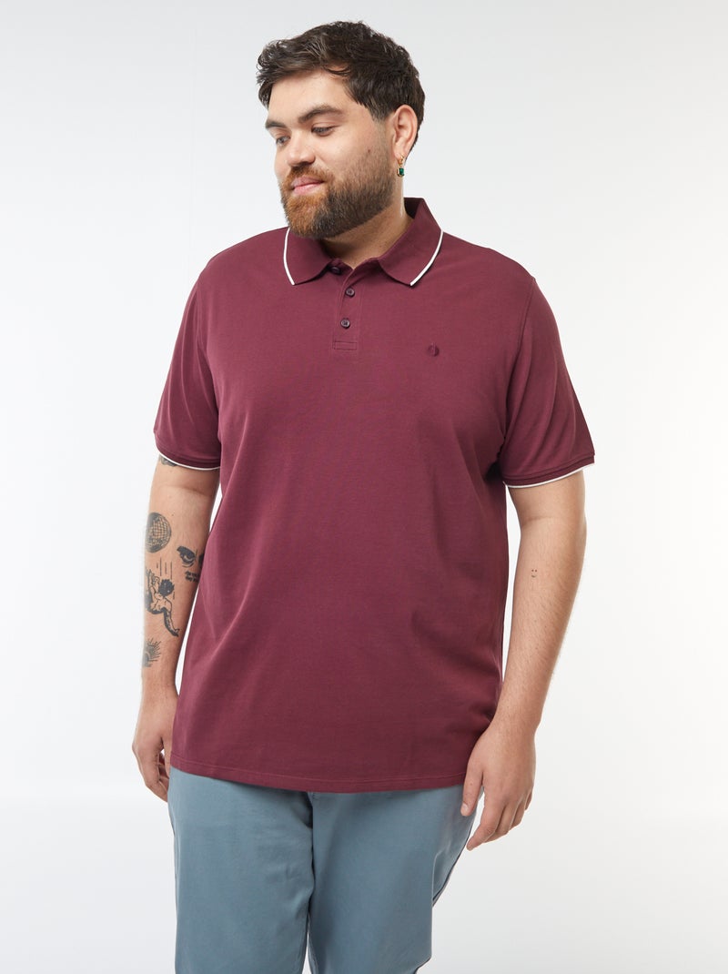 Polo en coton à contrastes Bordeaux - Kiabi