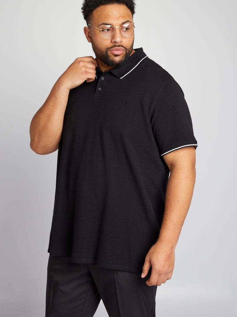 Polo en coton à contrastes Noir - Kiabi