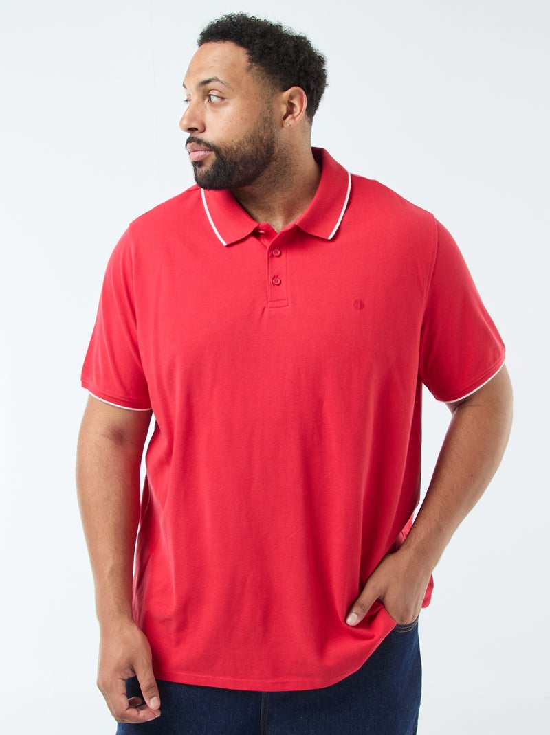 Polo en coton à contrastes Rouge - Kiabi