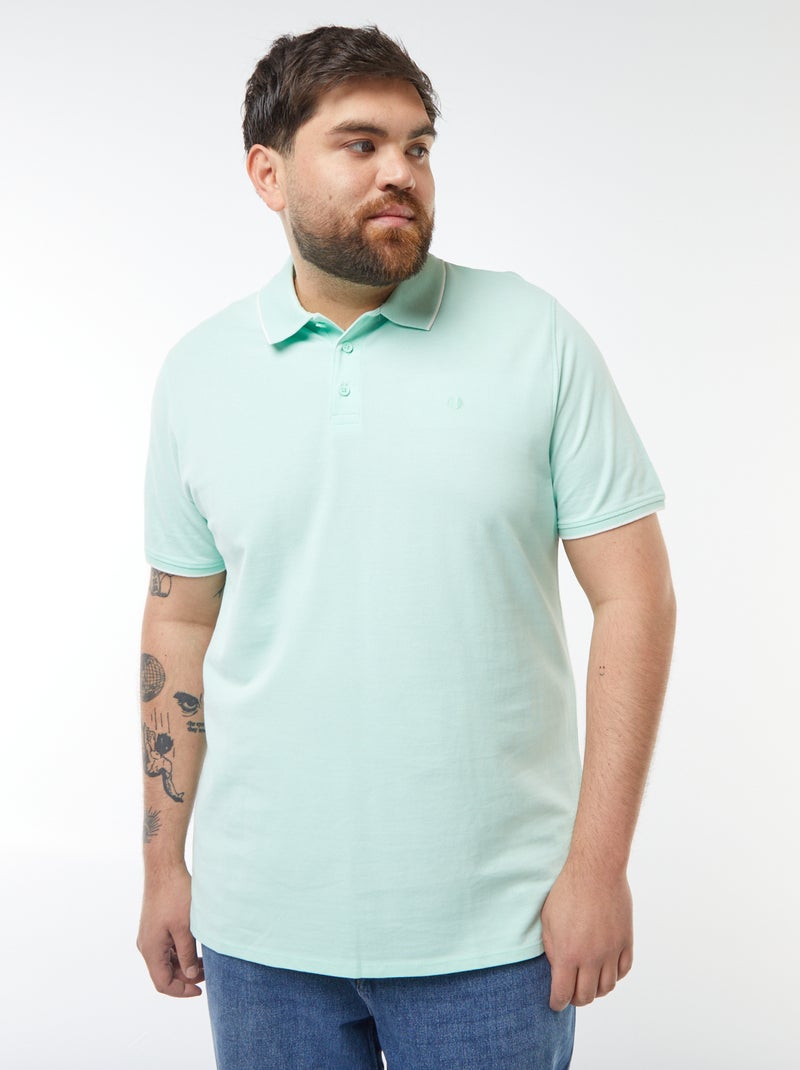 Polo en coton à contrastes Vert clair - Kiabi