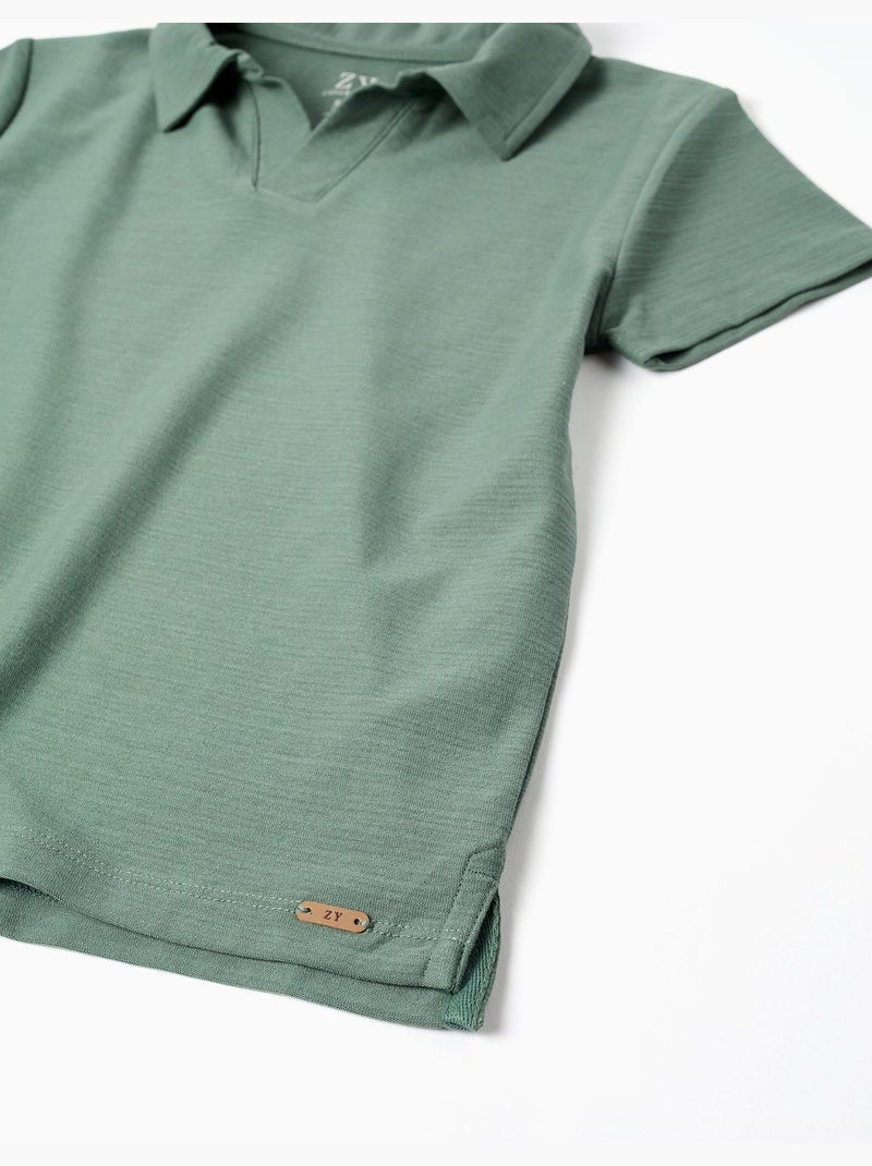 Polo en coton à jacquard Vert foncé - Kiabi