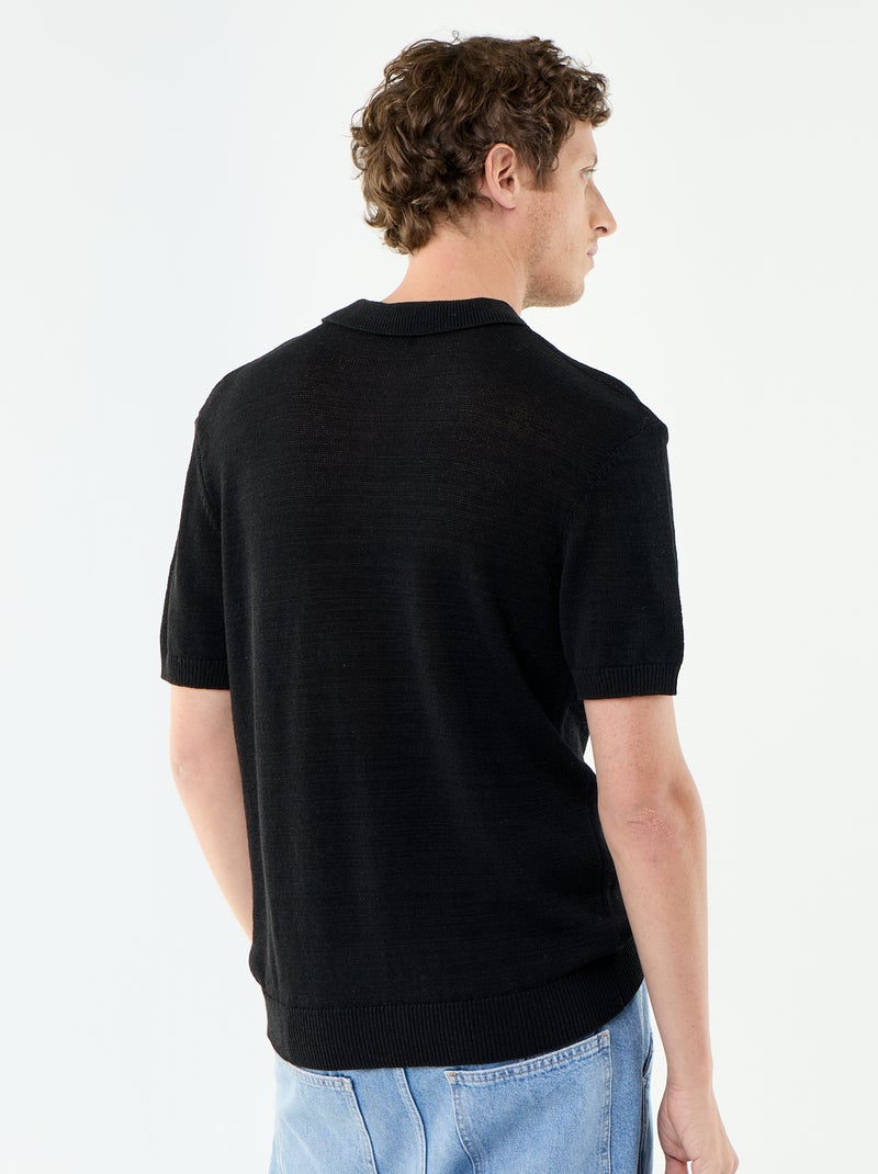 Polo en coton à manches courtes pour homme Noir - Kiabi