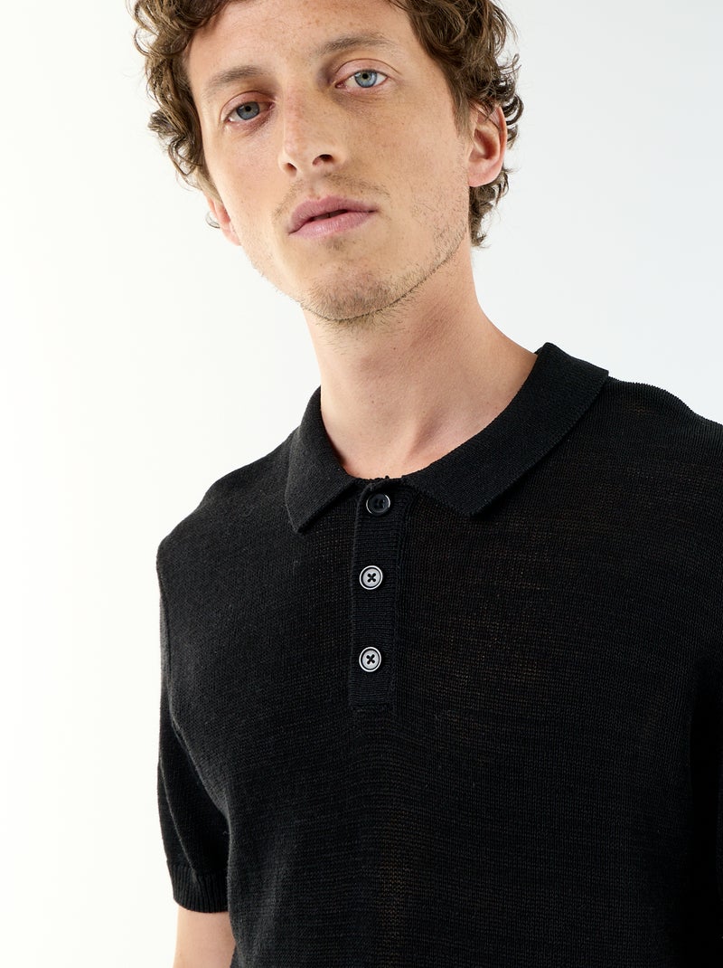Polo en coton à manches courtes pour homme Noir - Kiabi