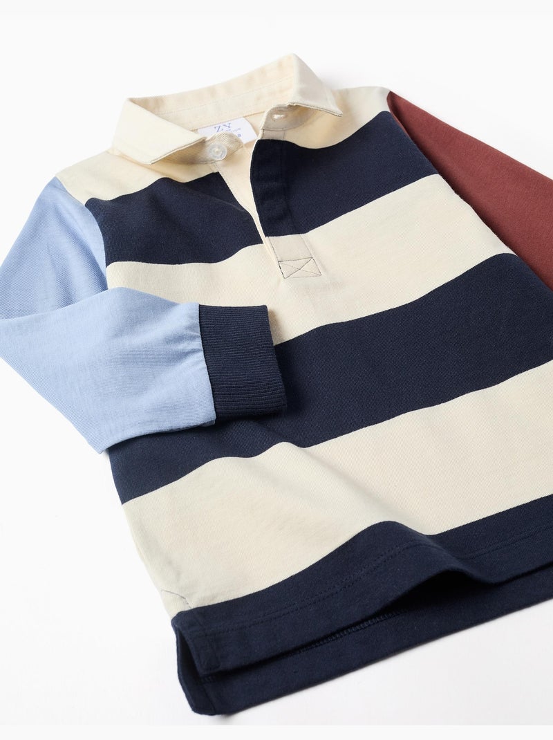 Polo en coton à manches longues à rayures Bleu foncé - Kiabi