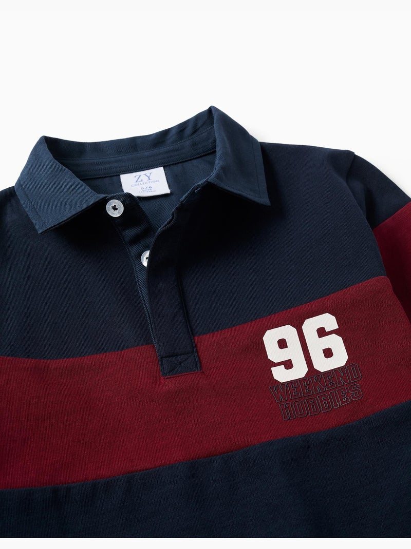 Polo en coton à manches longues avec imprimé Rouge foncé - Kiabi