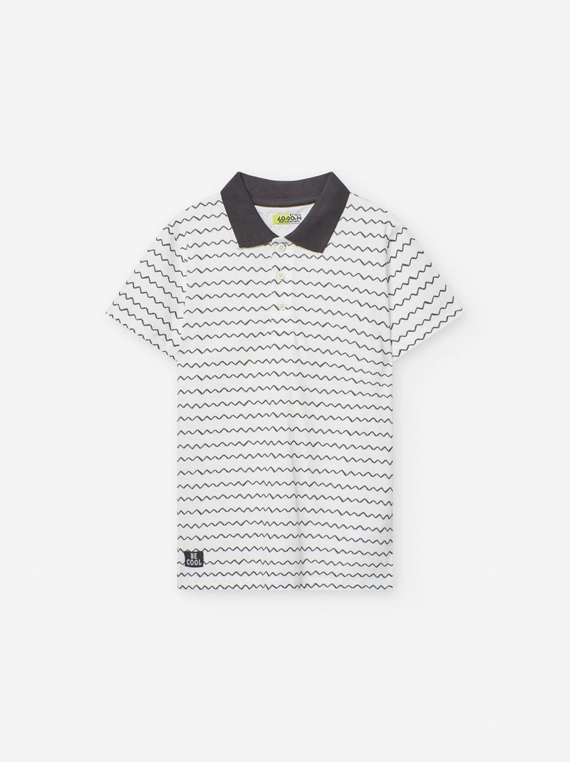 Polo en Coton à Motif Zigzag Blanc Ecru - Kiabi