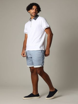 Polo en coton avec col boutonné et manches fantaisie 'Deeluxe'