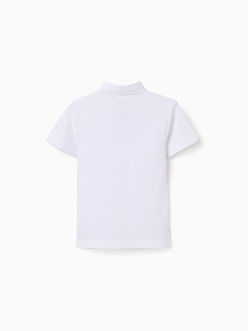 Polo en coton avec col mao et poche Blanc - Kiabi