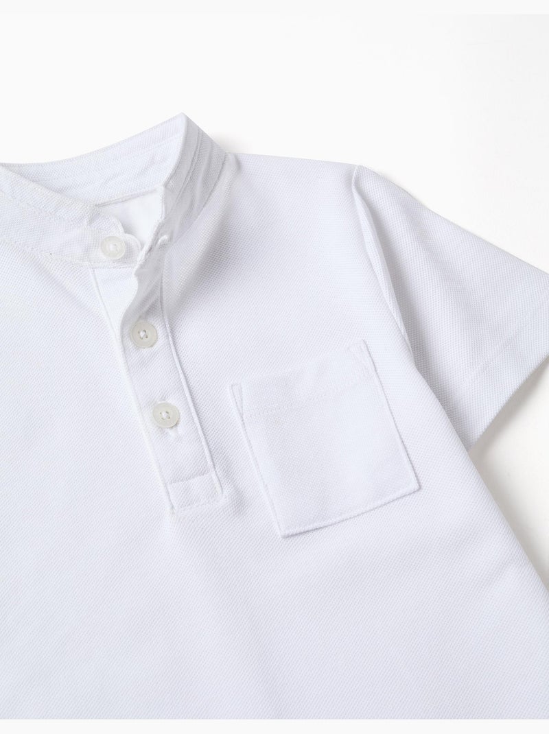 Polo en coton avec col mao et poche Blanc - Kiabi