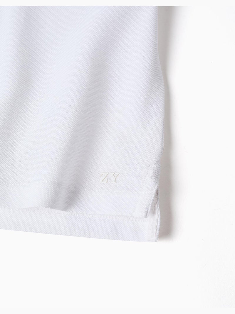 Polo en coton avec col mao et poche Blanc - Kiabi