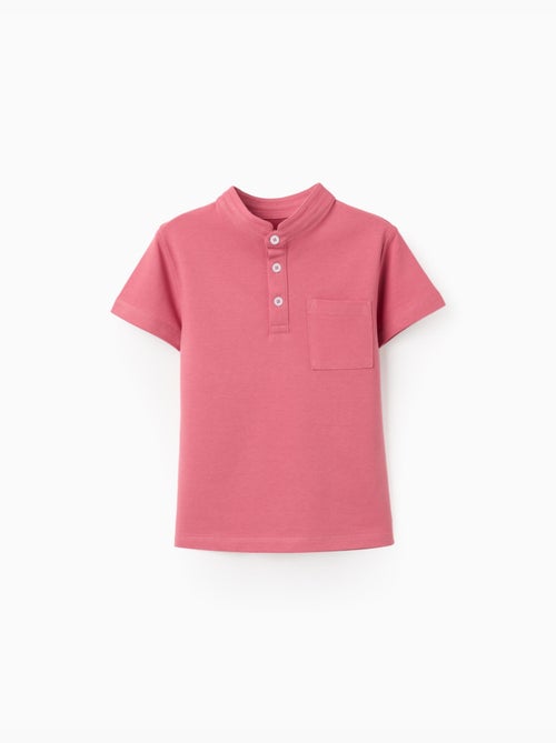 Polo en coton avec col mao et poche - Kiabi