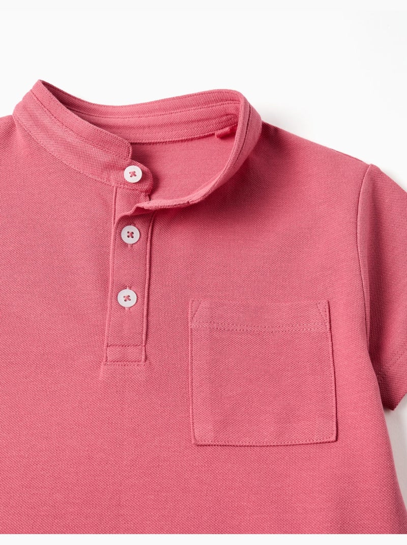 Polo en coton avec col mao et poche Rose foncé - Kiabi
