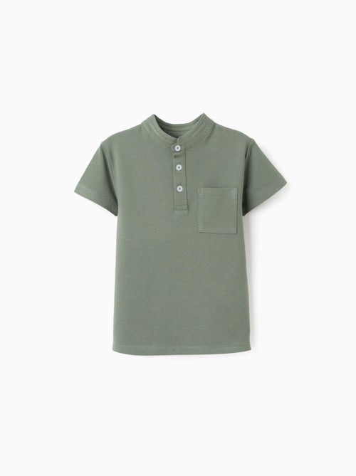 Polo en coton avec col mao et poche - Kiabi