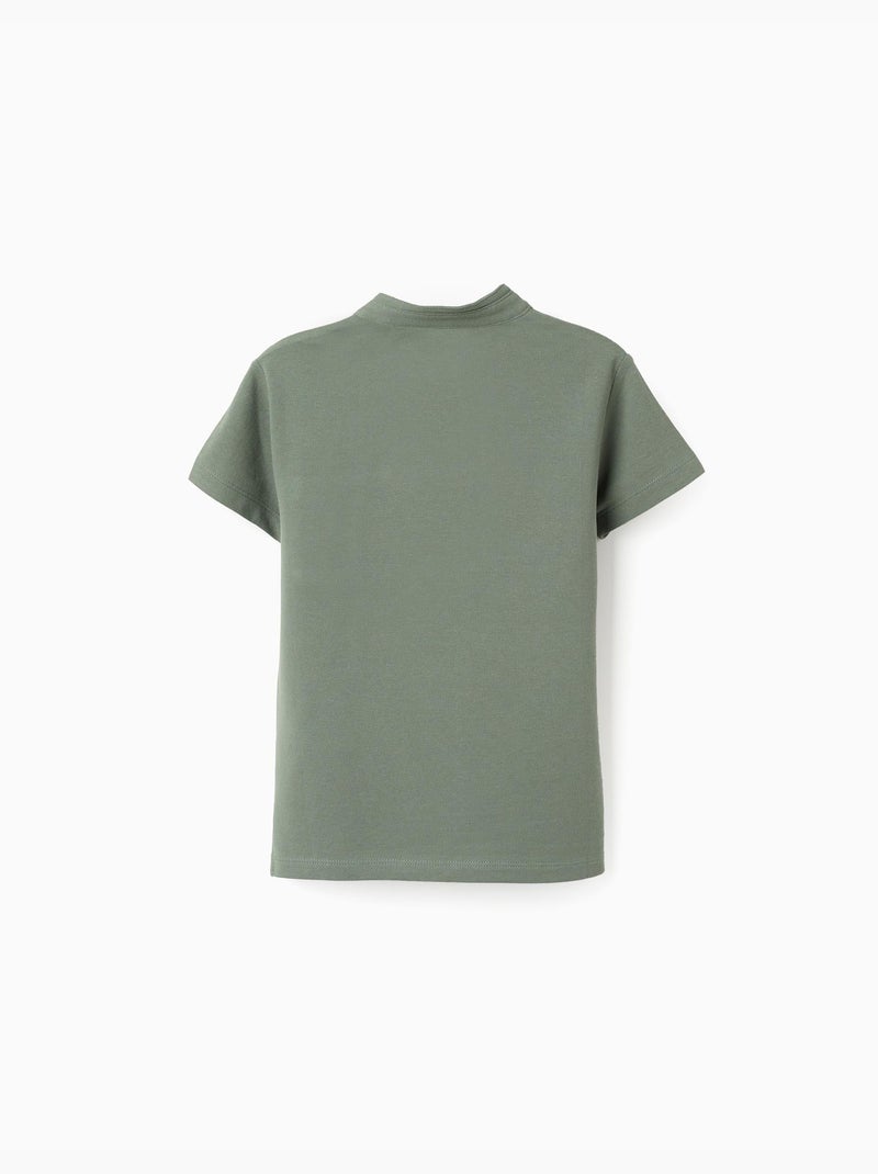 Polo en coton avec col mao et poche Vert foncé - Kiabi