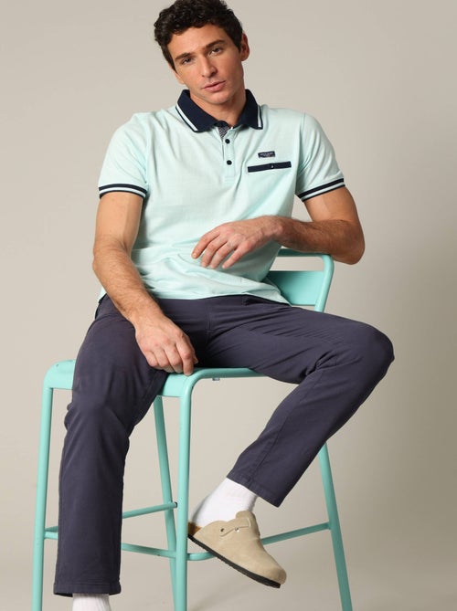 Polo en coton avec col, poche avant et manches à détails contrastants 'Deeluxe' - Kiabi