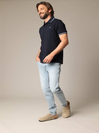 Polo en coton avec col, poche avant et manches à détails contrastants 'Deeluxe'