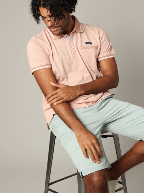 Polo en coton avec col, poche avant et manches à détails contrastants 'Deeluxe' - Kiabi