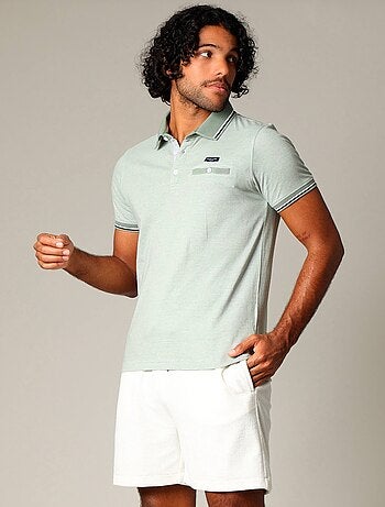Polo en coton avec col, poche avant et manches à détails contrastants 'Deeluxe'
