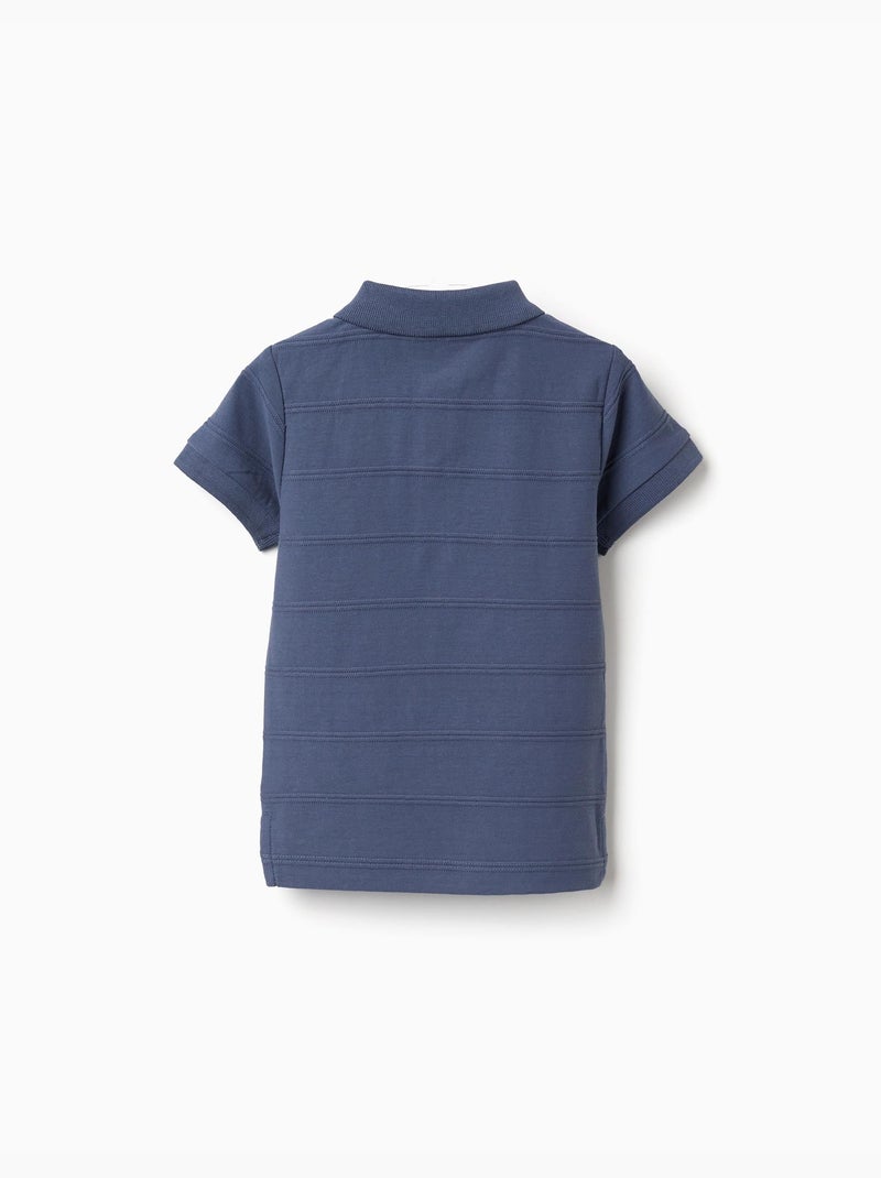Polo en coton avec lignes en relief B&S Bleu Bleu - Kiabi