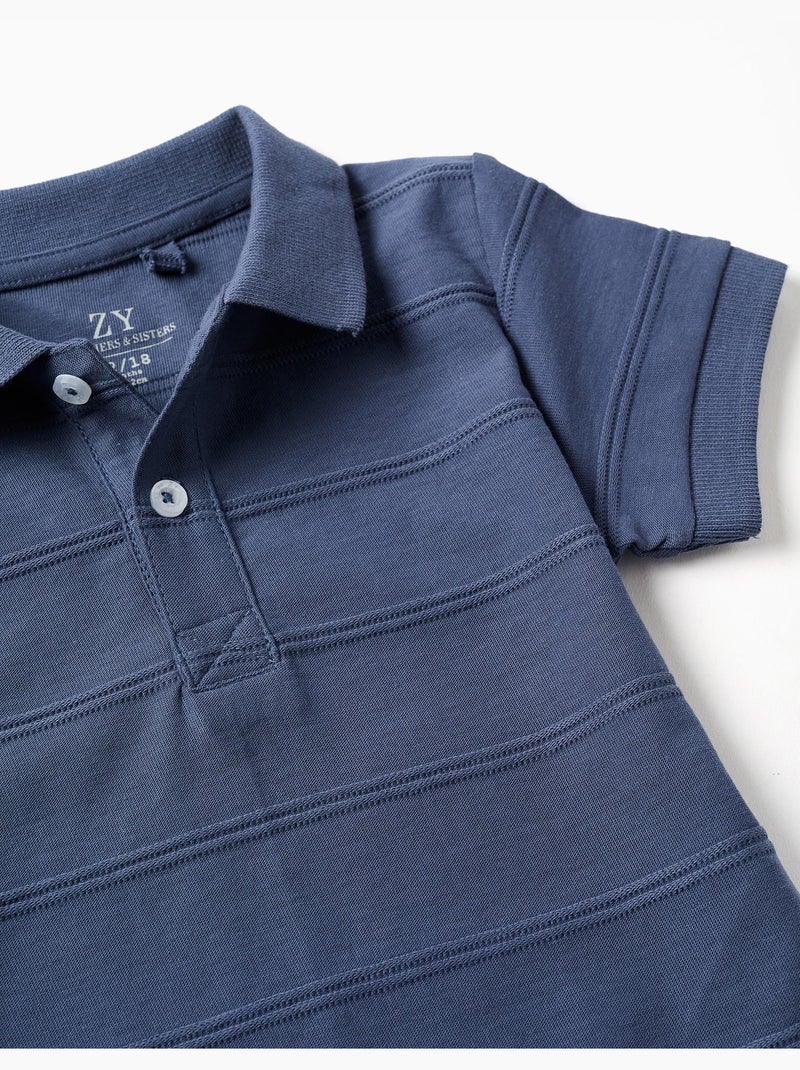 Polo en coton avec lignes en relief B&S Bleu Bleu - Kiabi