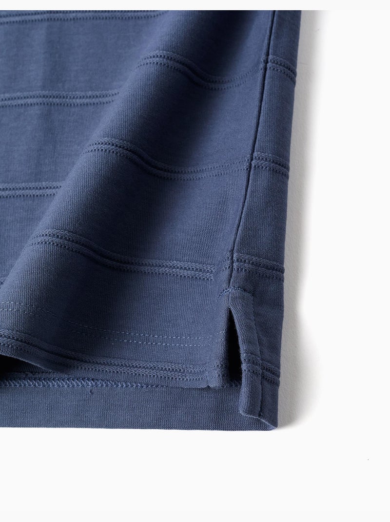 Polo en coton avec lignes en relief B&S Bleu Bleu - Kiabi