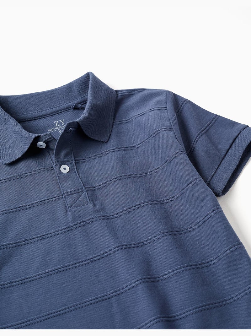 Polo en coton avec lignes en relief B&S Bleu Bleu - Kiabi