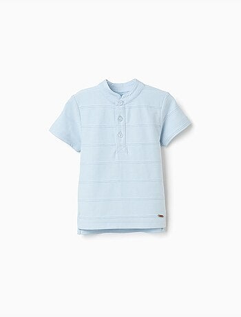 Polo en coton avec lignes en relief et col mao