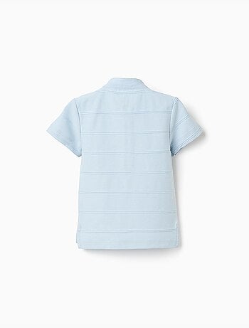 Polo en coton avec lignes en relief et col mao