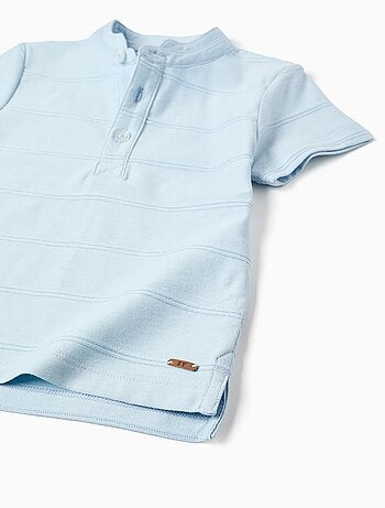 Polo en coton avec lignes en relief et col mao