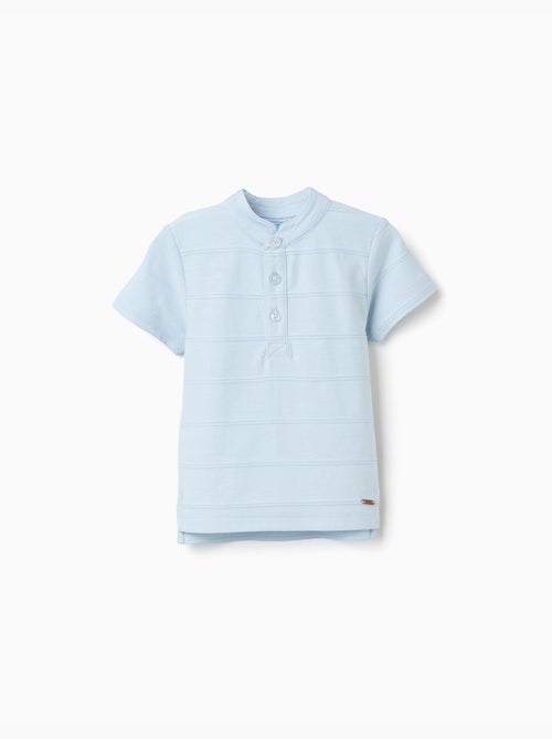 Polo en coton avec lignes en relief et col mao - Kiabi