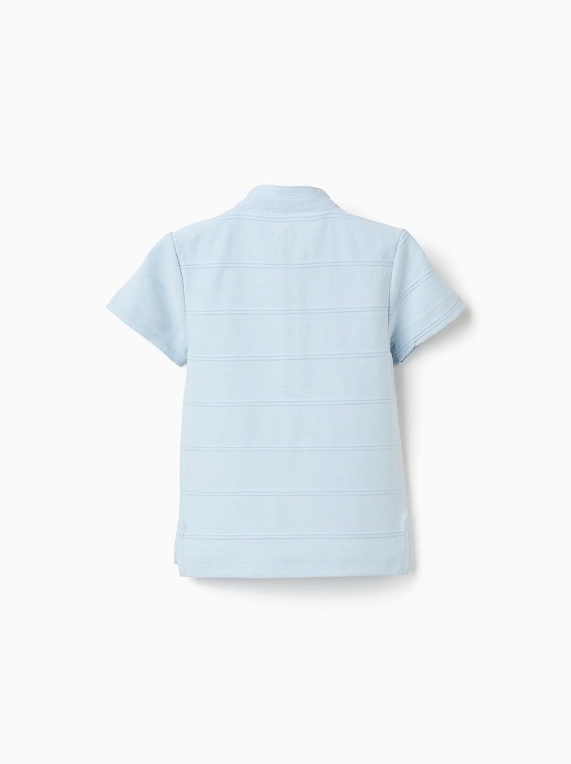 Polo en coton avec lignes en relief et col mao Bleu clair - Kiabi