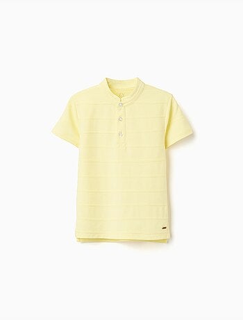Polo en coton avec lignes en relief et col mao