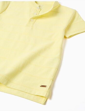 Polo en coton avec lignes en relief et col mao