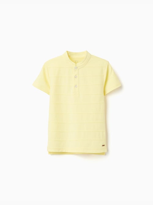 Polo en coton avec lignes en relief et col mao - Kiabi