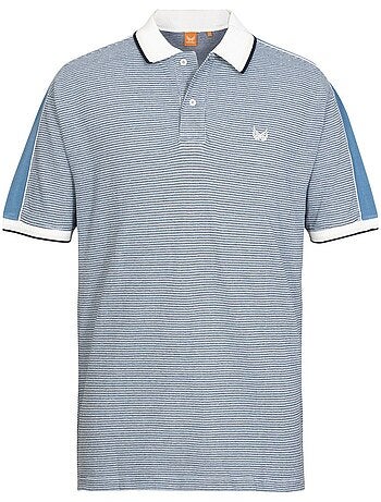 Polo en coton bleu ciel en maille piquée tricolore à coupe regular fit