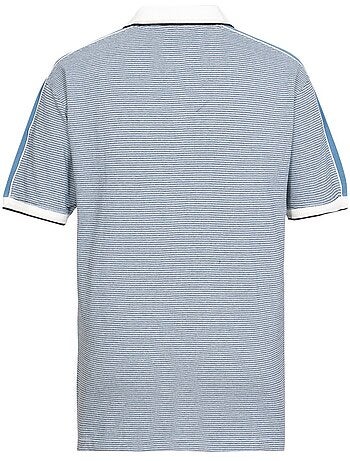 Polo en coton bleu ciel en maille piquée tricolore à coupe regular fit