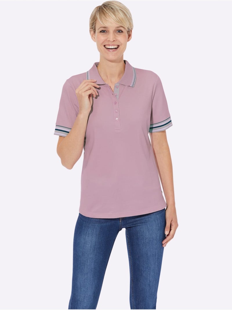 Polo en coton doux à col contrasté et manches courtes - Taille standard - Witt Rose - Kiabi
