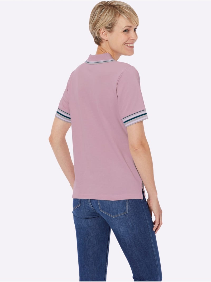 Polo en coton doux à col contrasté et manches courtes - Taille standard - Witt Rose - Kiabi