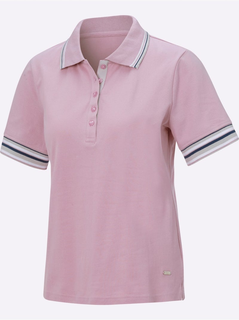 Polo en coton doux à col contrasté et manches courtes - Taille standard - Witt Rose - Kiabi