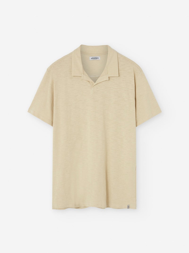Polo en Coton mélangé avec enColure en V Beige - Kiabi