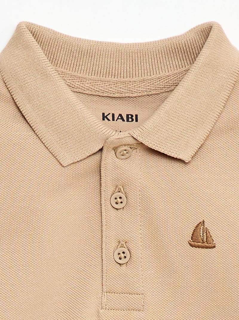 Polo en coton piqué à manches courtes Beige - Kiabi