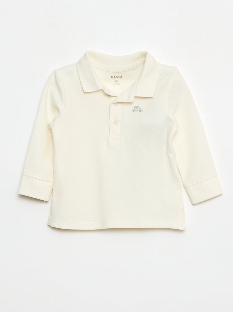 Polo en coton piqué à manches longues Blanc - Kiabi
