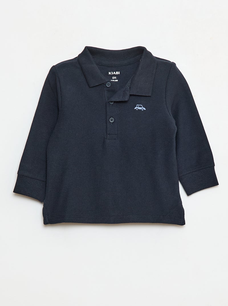 Polo en coton piqué à manches longues Bleu - Kiabi