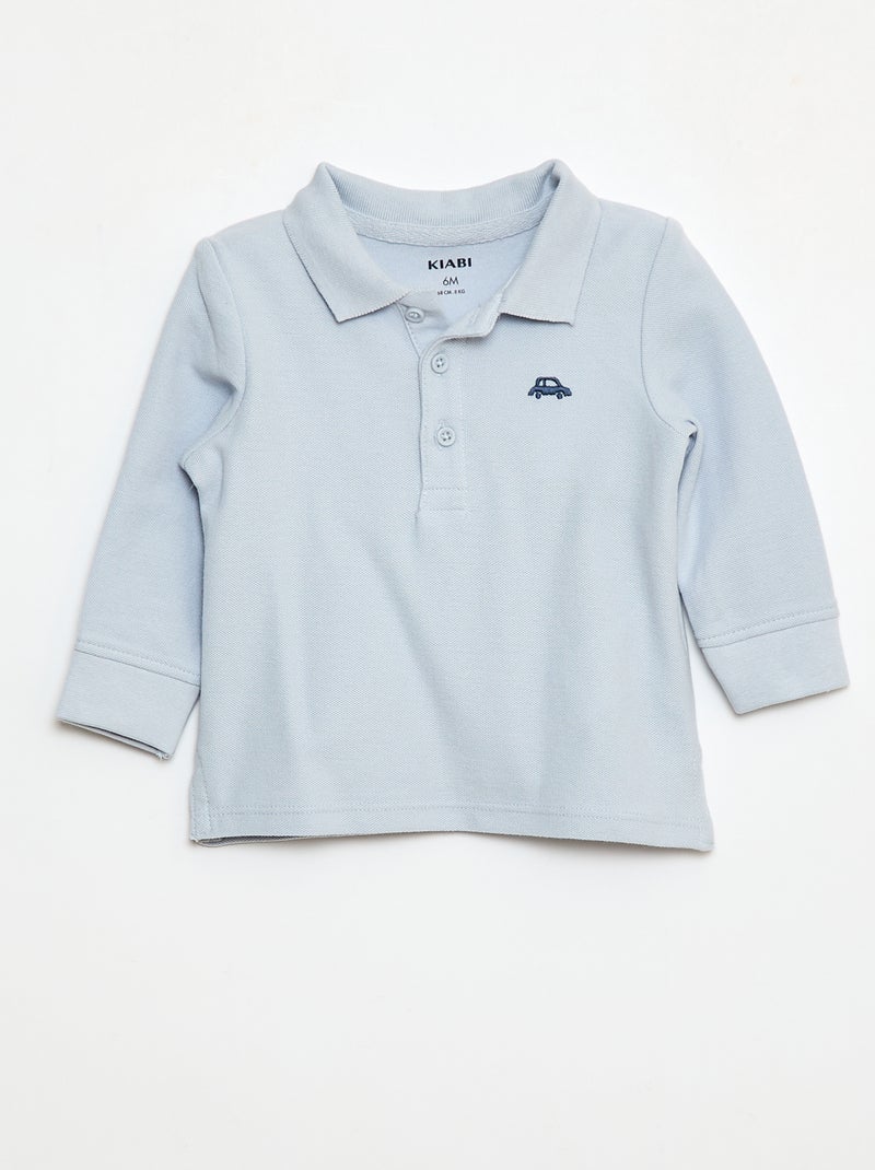 Polo en coton piqué à manches longues Bleu - Kiabi