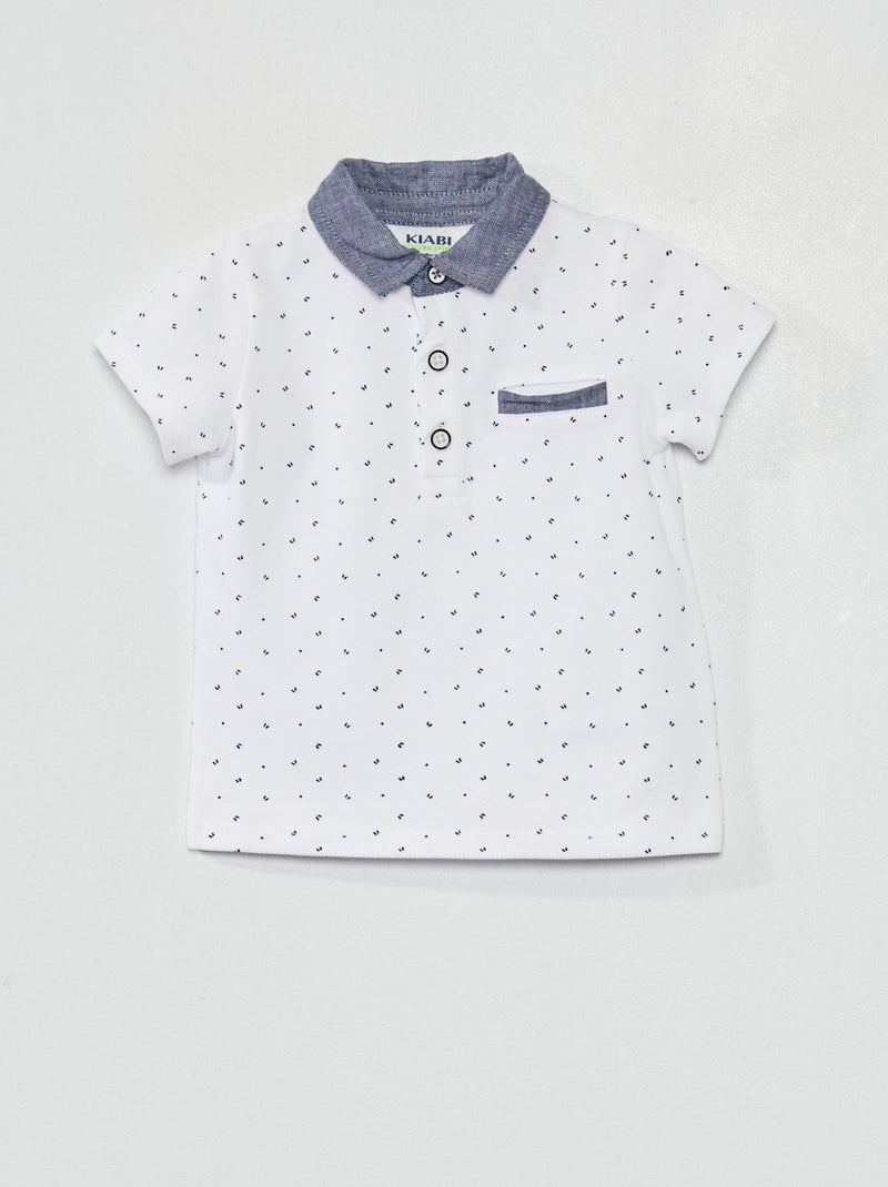 Polo en coton piqué imprimé Blanc - Kiabi